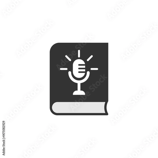 Fototapeta Book with a microphone. A theme for audiobook or podcast, voice narration. Vector icon and logo. Illustration on white background.