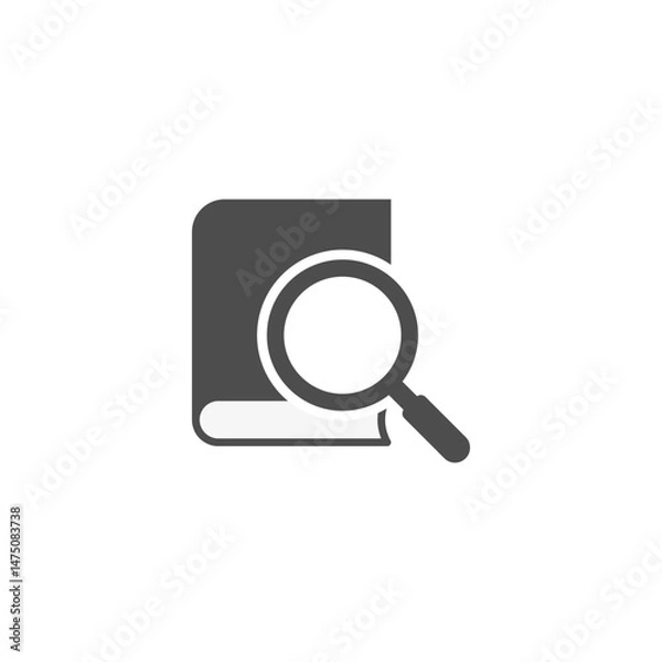 Fototapeta Book with magnifying glass icon. Vector illustration on white background.
