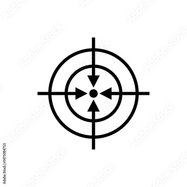 Fototapeta The target symbol with arrows pointing to the center. Vector icon and logo. Illustration and drawing on white background.