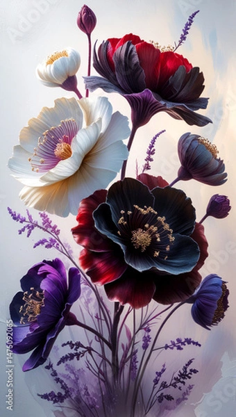 Obraz Enchanted Floral Bouquet: A Dramatic Display of Deep Hues