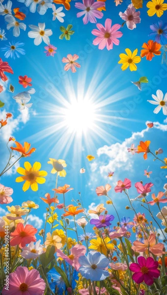 Obraz Vibrant Flowers Bloom Under a Sunny Sky