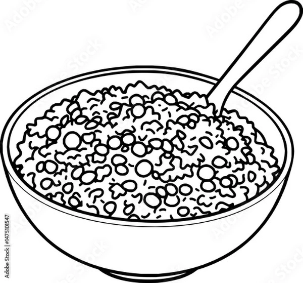 Fototapeta Bowl of Creamy Rice With Yellow Grains and Spoon