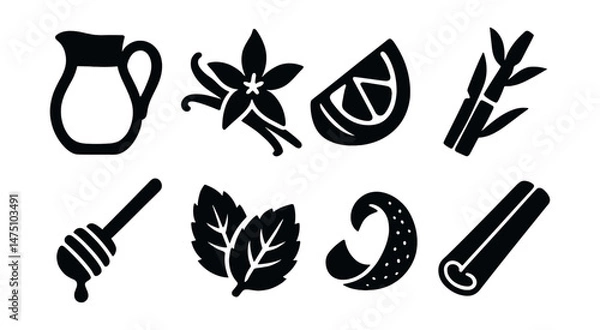 Fototapeta Yogurt ingredient icons set – silhouette, natural and food element symbols