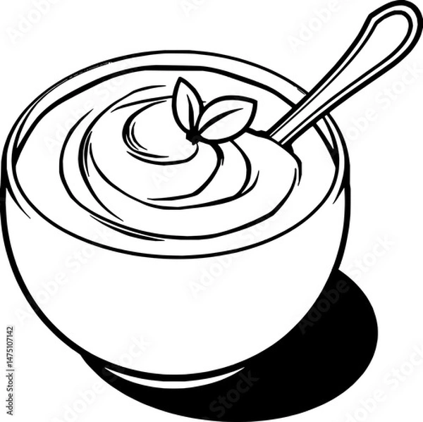 Fototapeta Creamy Yellow Dessert in Glass Bowl with Spoon