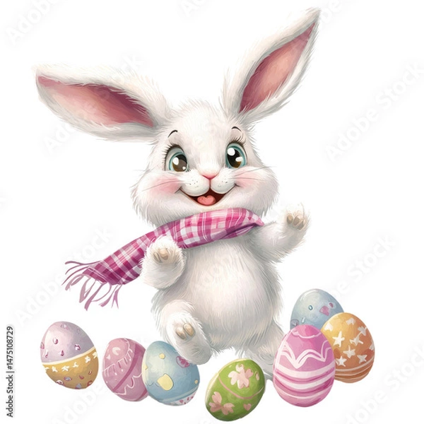 Obraz Playful Rabbit Celebrating Easter With Colorful Painted Eggs
