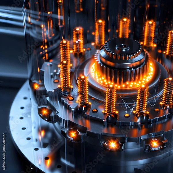 Fototapeta Futuristic Industrial Machine with Glowing Orange Core