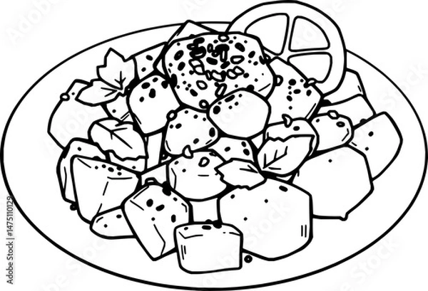 Obraz Spicy Mango Cubes With Lemon Garnish A Delicious Dish