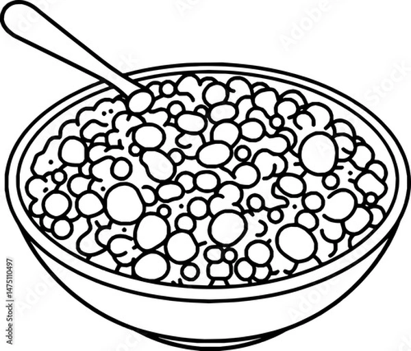Obraz Bowl Of Oatmeal With Spoon A Simple Line Drawing