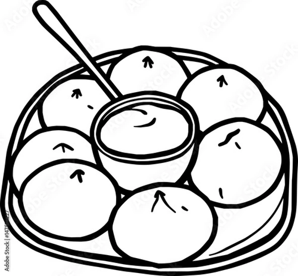 Fototapeta Steamed Buns Served on a Plate with Creamy Dip