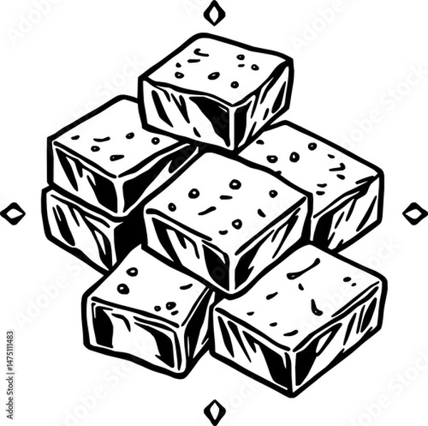 Obraz Stack of Cubic Sugar Cubes Black and White Design