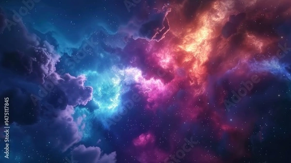 Fototapeta Fantastic supernova Colorful space galaxy cloud nebula scenery background. Generative AI