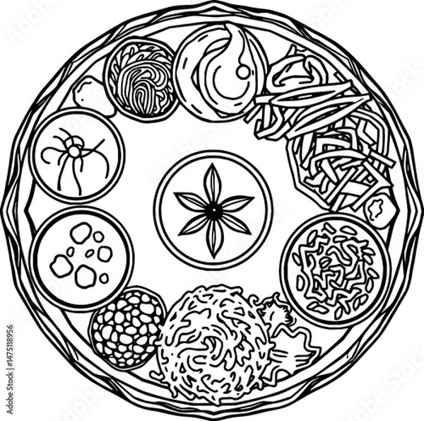 Fototapeta Circular Tray of Assorted Dishes Culinary Delights