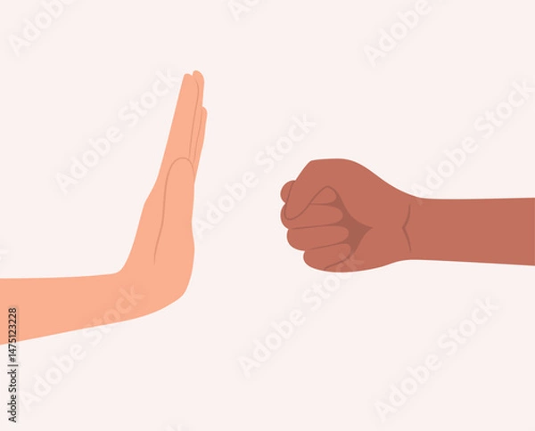 Fototapeta Hand stopping a punch from another hand. Flat vector illustration