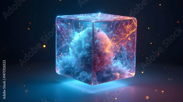 Fototapeta NFT cube, image created using AI