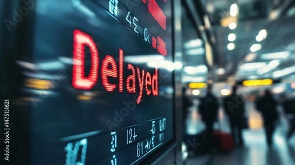 Fototapeta Flight delays impact travelers at busy airport terminal a close-up on the disruption in transportation processing urban environment perspective on travel challenges
