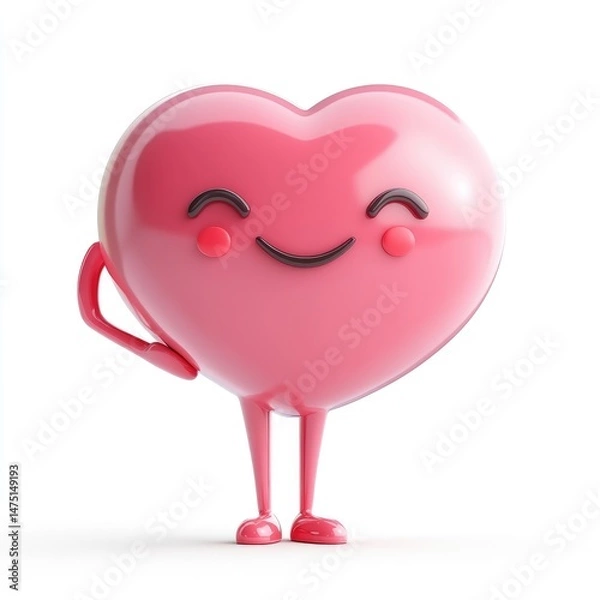 Obraz Playful pink heart character with a happy expression.