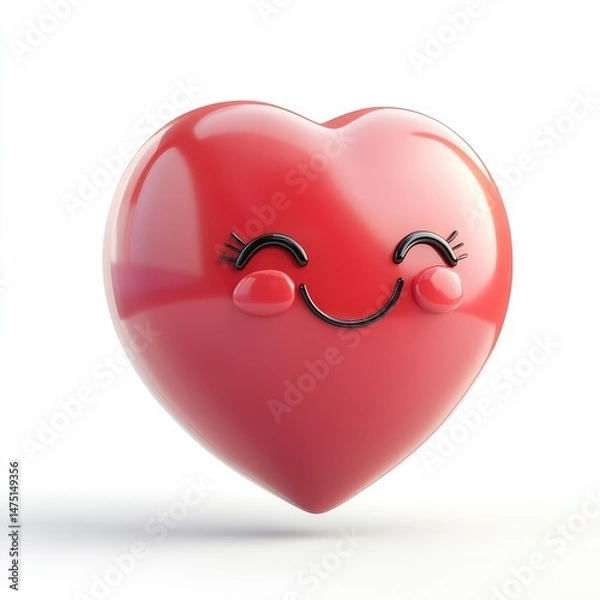 Obraz Smiling red heart shape with kawaii features.