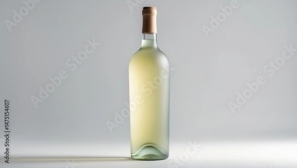 Fototapeta Front-facing image of an etched white wine bottle without a label or cork, set against a white surface