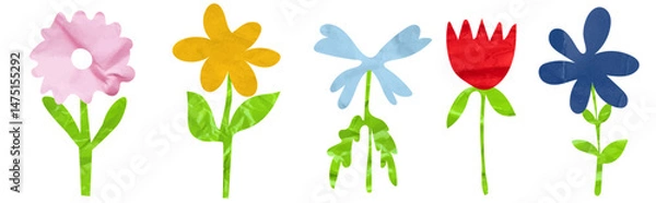 Fototapeta Set Simple trendy flowers. Cut out of colored paper for collage.. Naive floral element