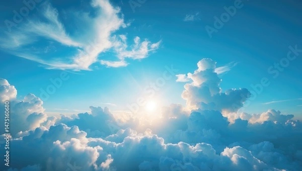 Fototapeta Sunny sky with clouds shining through for an attractive background