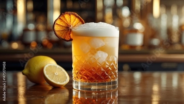 Fototapeta Mixing a Whiskey Sour in a bar environment
