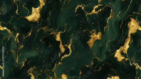 Fototapeta Abstract emerald green and gold fluid art painting background texture close up detail overhead shot