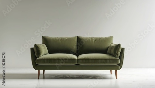 Fototapeta Furniture series including a khaki fabric classic sofa on wooden legs isolated on background