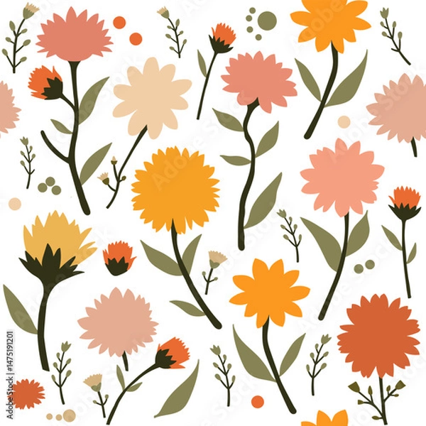 Fototapeta Seamless pattern of wild flowers. Not AI