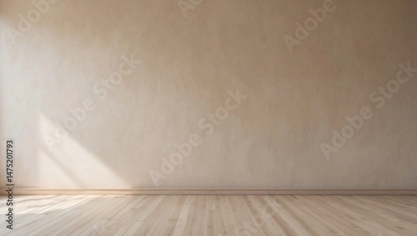 Fototapeta Modern beige wall background featuring decorative baseboard in a simple home setting