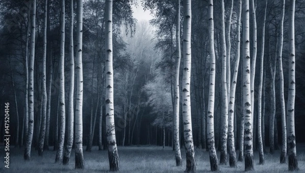 Fototapeta Elegant Winter Wilderness with Tall Trees and Minimalist Texture