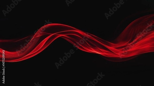 Fototapeta Illustration red wave on black background. Abstract motion beat line graph.