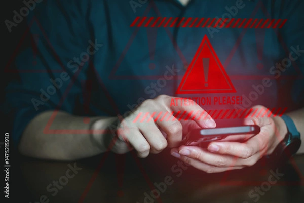 Obraz Cybersecurity Warning Alert on Mobile Device Screen.