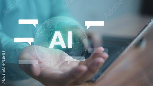 Obraz Artificial Intelligence technology Sphere Hovering Over Human Hand, Ai concept.