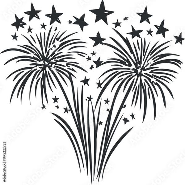 Obraz Black and white illustration of fireworks bursting with stars for celebration and festive events