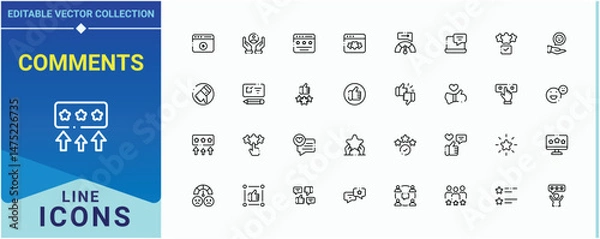 Fototapeta Set of Comments line icon. Contains related to experience, survey, emotion, testimonial, opinion, rating and more. Feedback icon set. Minimalist vector collections. Vector artwork and illustration.
