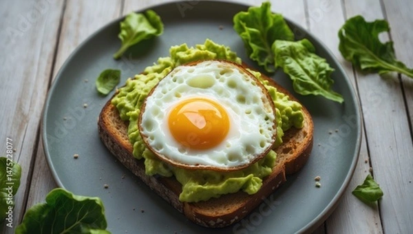 Obraz Gourmet avocado toast featuring a perfectly cooked egg, ideal for a nutritious meal