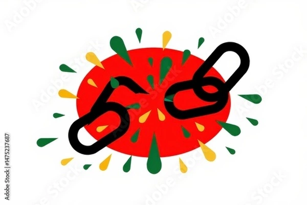 Fototapeta Symbolic image of broken chains against vibrant abstract background. Graphic depiction of a broken chain link over a colorful splash, representing freedom, breaking barriers, and social transformation