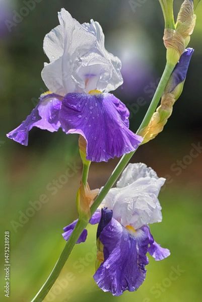 Obraz iris blanc et bleu, fleurs et boutons