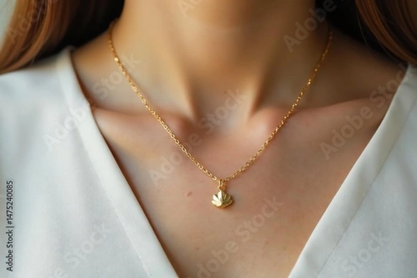 Obraz Elegant minimalist gold necklace, delicate chain with tiny pendant Perfect for layering , luxury, design