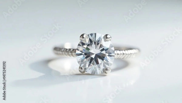 Obraz Sparkling diamond solitaire ring on white background Perfect for jewelry advertising , gemstone, romantic