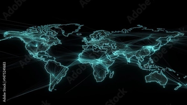 Fototapeta Global connectivity visualization digital world abstract art technology environment aerial view data representation for seo
