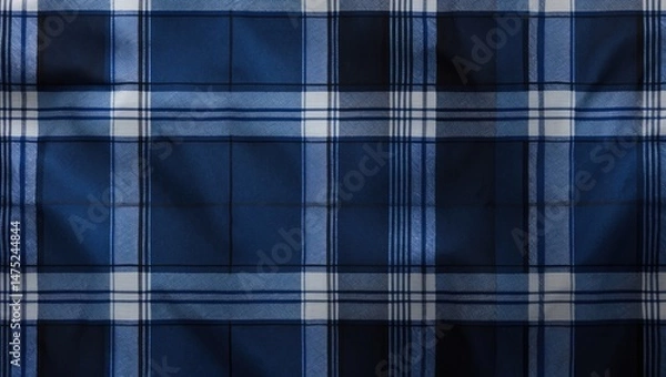 Obraz Fabric design featuring blue and white tartan check pattern for shirts.