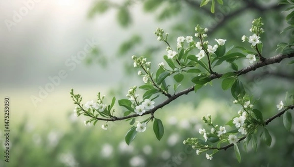 Fototapeta Detailed image of flowering tree branch with a background
