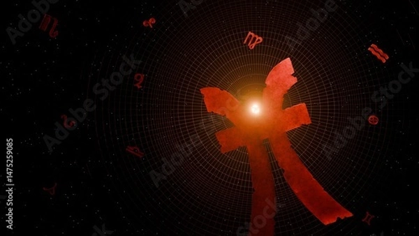 Fototapeta 3d render of prominent pisces symbol and astrological background