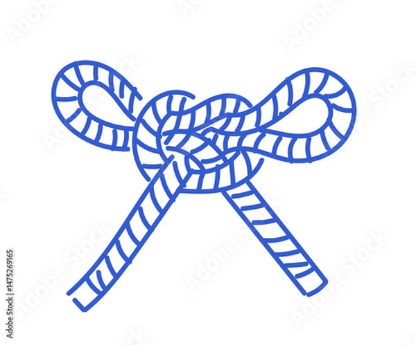 Fototapeta Reef knot tied with striped rope. Hand-drawn vector illustration isolated on white background. Nautical and survival knot concept