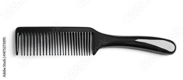 Obraz Black plastic comb with a grey handle detail isolated on white background.