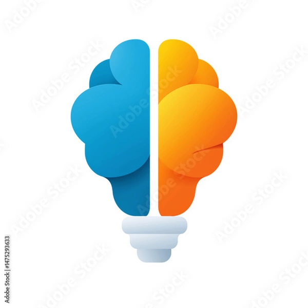 Obraz Colorful brain icon with blue and orange halves, symbolizing creativity and innovation