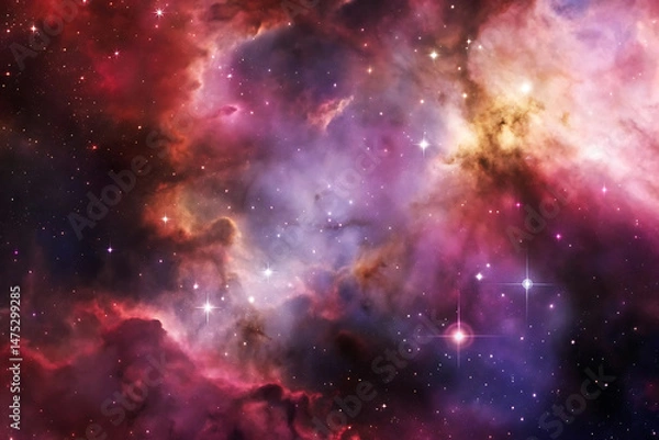 Fototapeta Vibrant cosmic nebula illustration depicting stars, nebulas, and celestial clouds in outer space