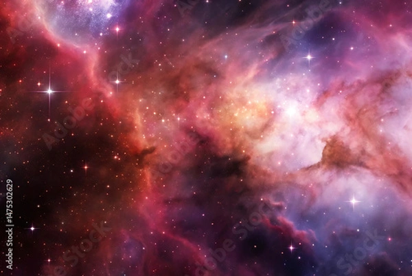 Fototapeta Majestic nebulae and sparkling stars in a cosmic space background illustrating the universe