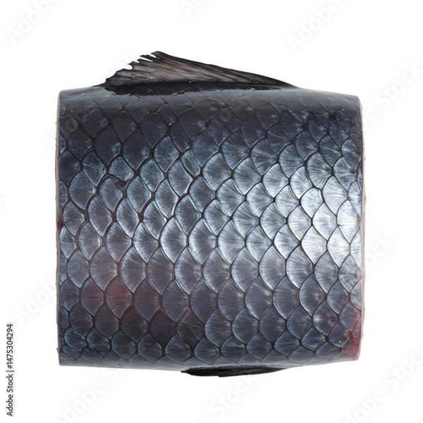 Fototapeta Black fish scale pattern textile roll close-up
